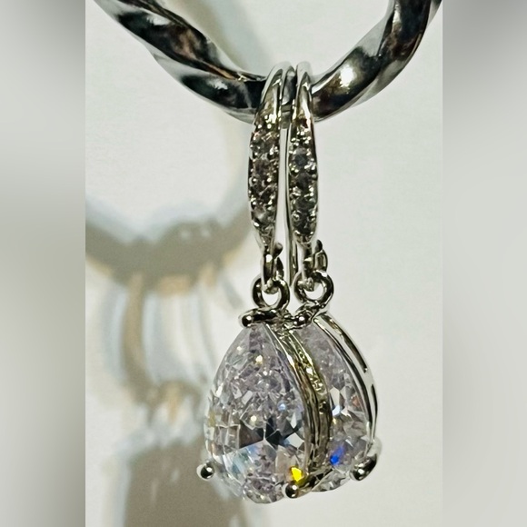Vivace silver plated, cubic zirconia teardrop earrings - Picture 3 of 3